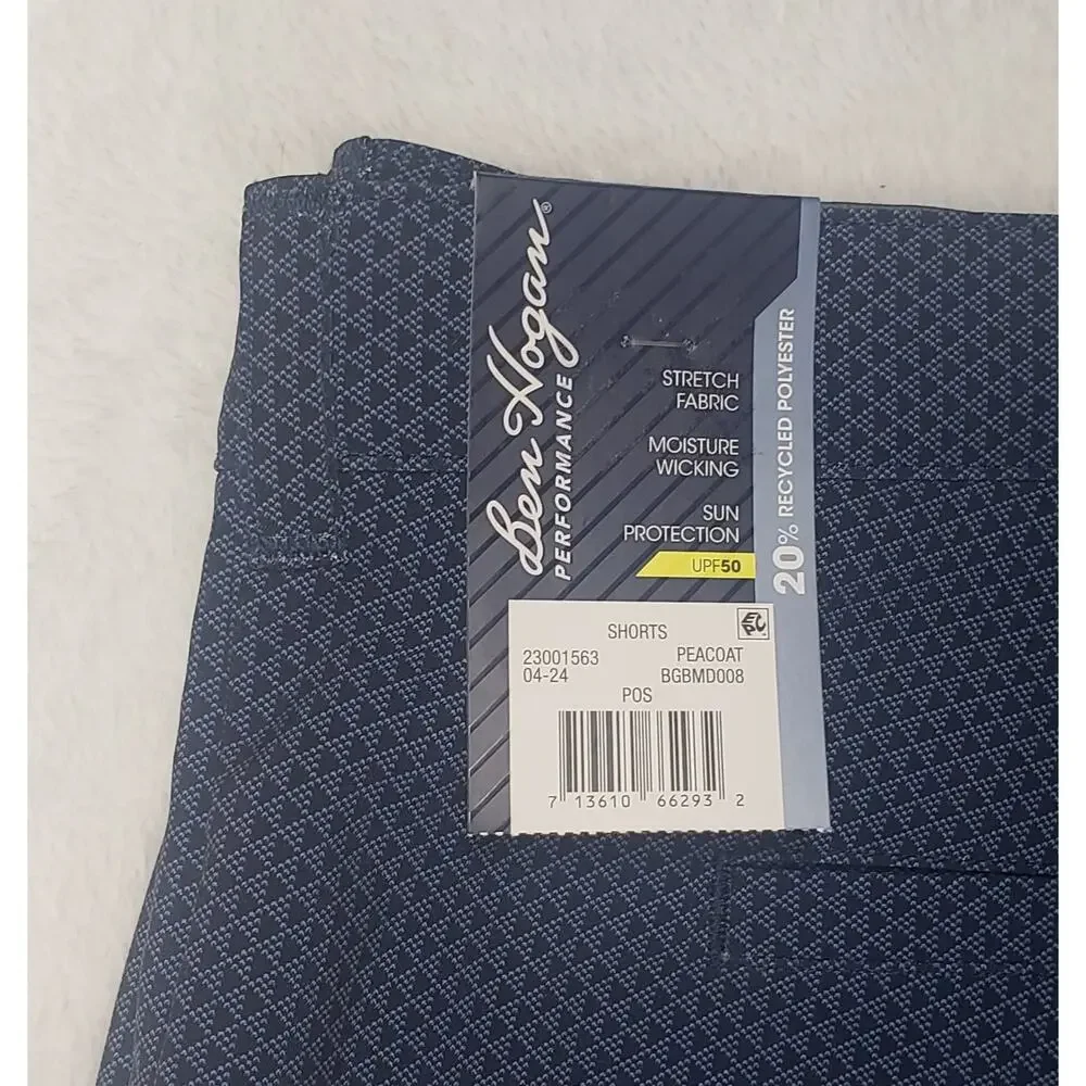 Ben Hogan Performance Golf Shorts 44 Tall Navy Micro‑Diamond UPF 50 Stretch NWT